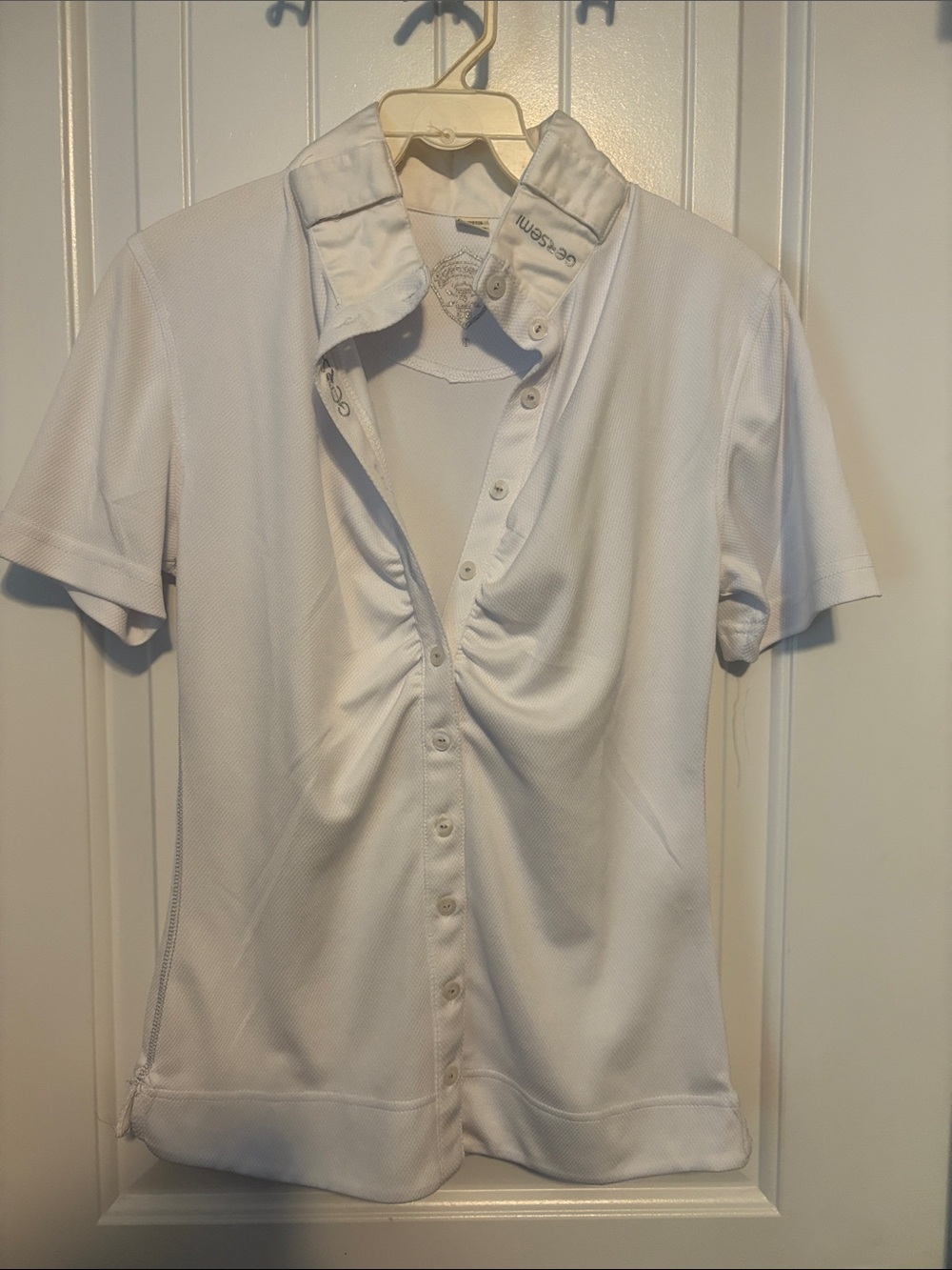 White Women’s Short-Sleeve Equestrian Show Shirt- Performance Knit